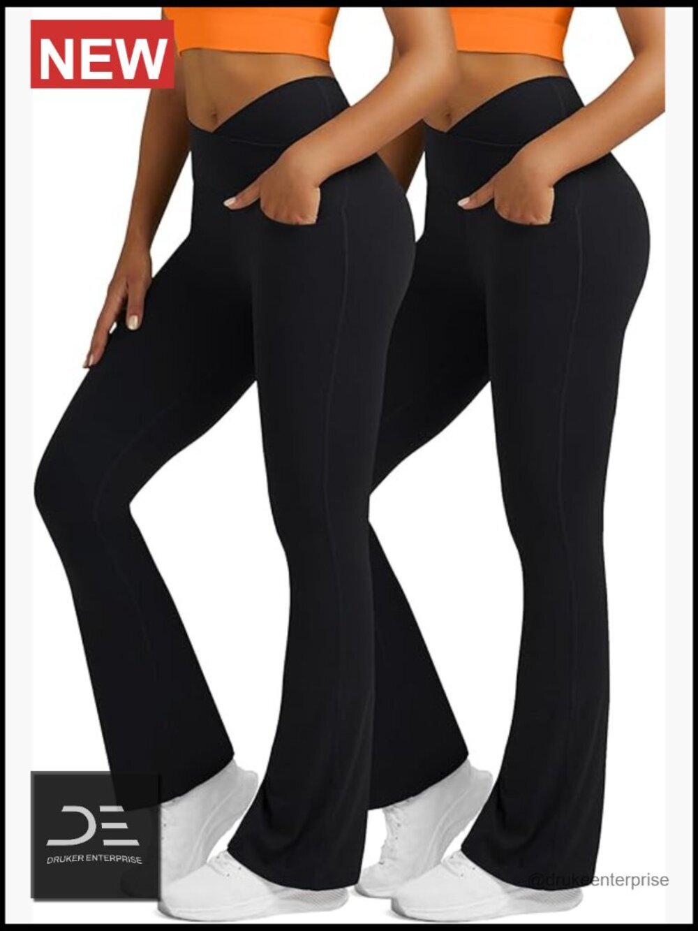 2pack High Waisted Crossover Flare Leggings with Pockets Bootcut Yoga Pants